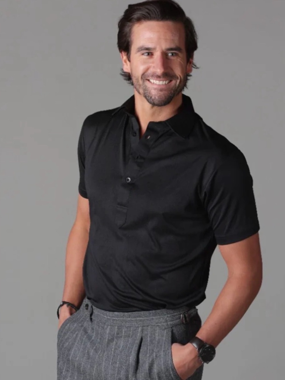 Collars & Co Semi Spread Collar Polo in Black Men’s Size XL Relaxed Golf Shirt